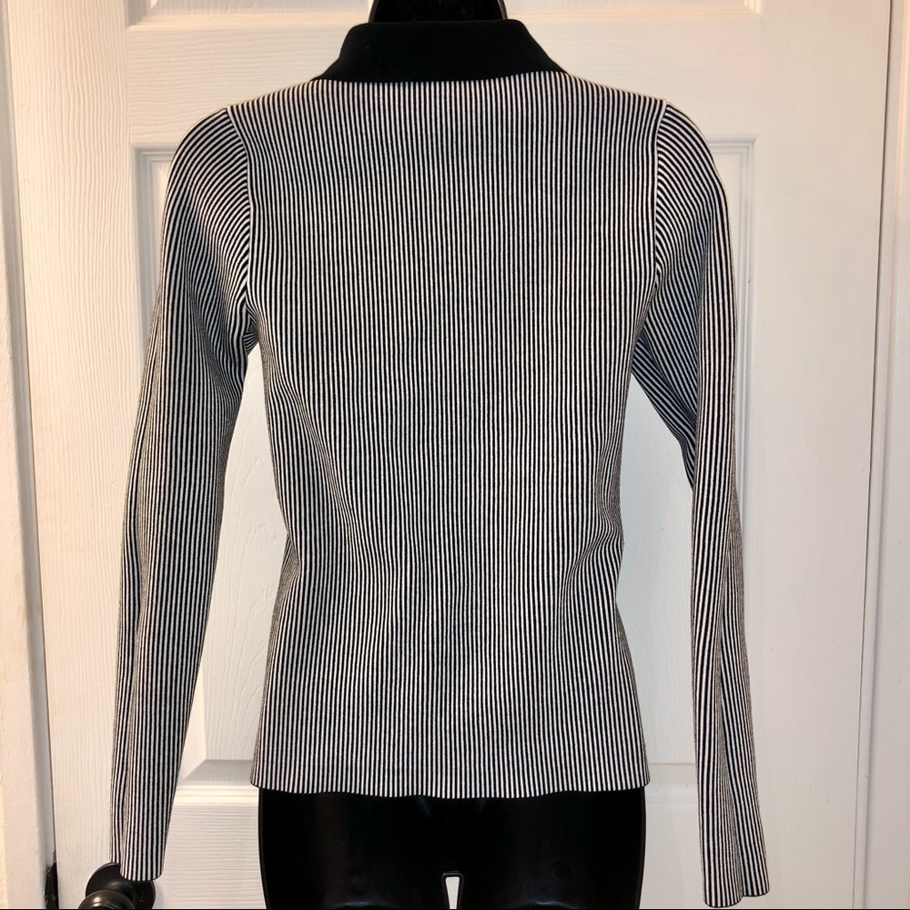 Marciano Black and White Striped Bandage Collared Top - Picture 6 of 8